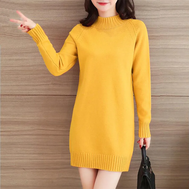 Offerte 2019 Autunno Delle Donne Maglione Lungo Femminile di Colore Solido Allentato Lavorato A Maglia Pullover Maglione Che Basa Camicette Delle Donne