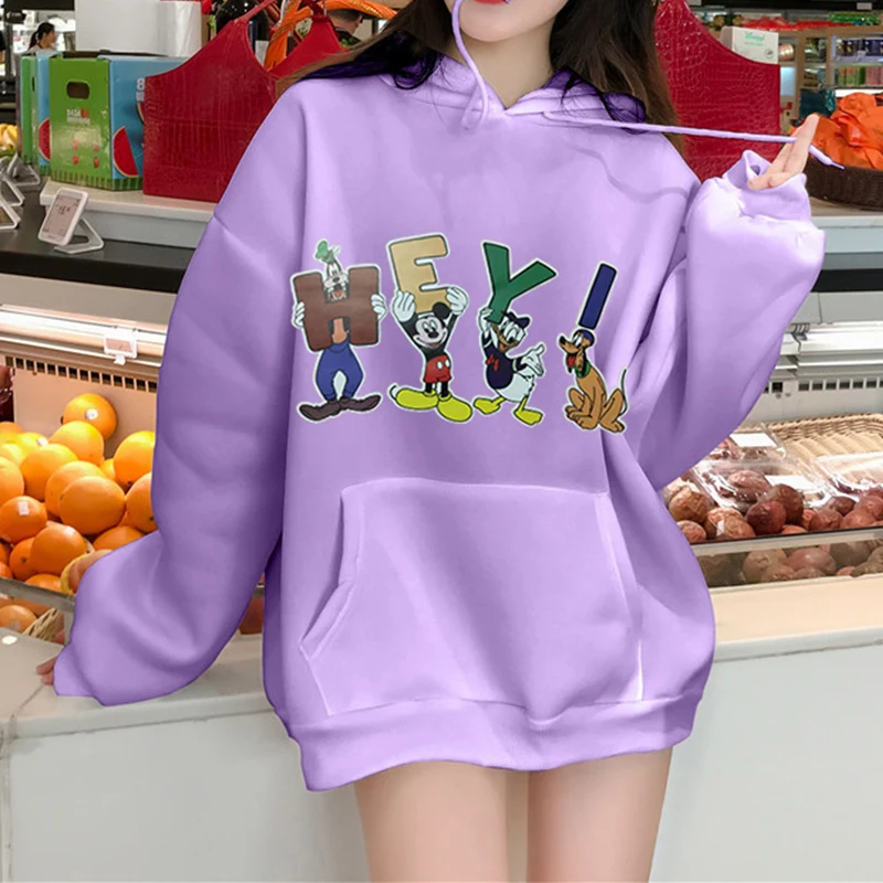 

2019 Autumn Winter Women Mickey Cartoon Hoodies Tnick Fleece Warm Hooded Sweatshirts Long Sleeve Casual Loose Woman Top Pullove