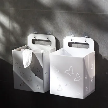 

PP Laundry Basket Wall Mounted Butterfly Accordion Dirty Clothes Basket Bathroom Multi-function Non-Mark Stick Receive Basket
