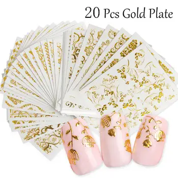 

20PCS 3D Beauty Nail Sticker Sets Golden Flower Bronzing Design Manicure DIY Adhesive Tips Transfer Art Hollow Foils Decals