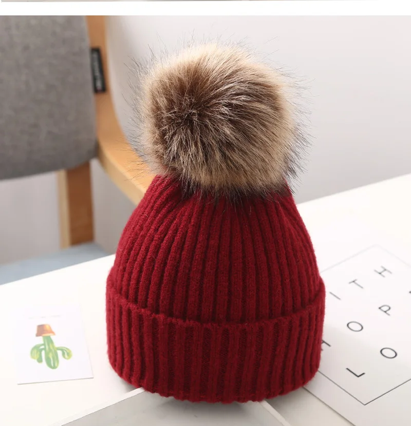 Winter Kids Knitted Hat Beanie For Baby Infant Girls Boys Warm Pure Color Thickened Ball Newborn Photography Autumn