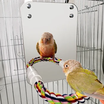 

Bird Parrot Toy Chewing Bite Hanging Cage Swing Climb Rope Mirror Toys Bird Stand Pet Accessories