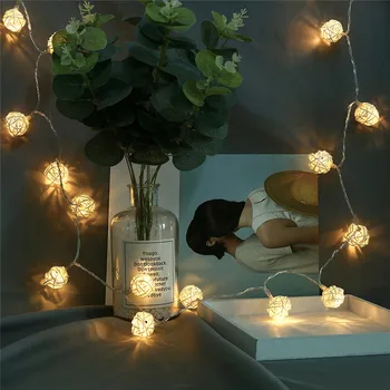 

20 LED Cotton ball String Lights Remote Control takraw ball decorative light string Fairy Lights Outdoor Decoration Holiday