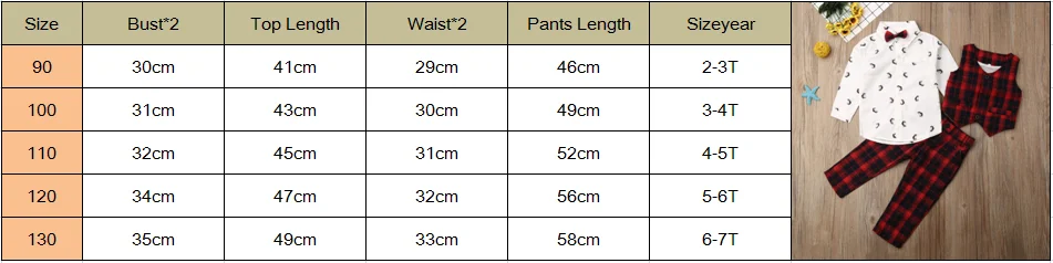 Коллекция года, комплект рождественской одежды для мальчиков, одежда в клетку для малышей Комплект из 3 предметов: рубашка с бабочкой+ штаны+ жилет, детский праздничный костюм для мальчиков