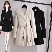Moda trench coat vestido feminino 2021 nova primavera outono blusão casaco feminino plus size 4xl preto branco cinto blazer vintage
