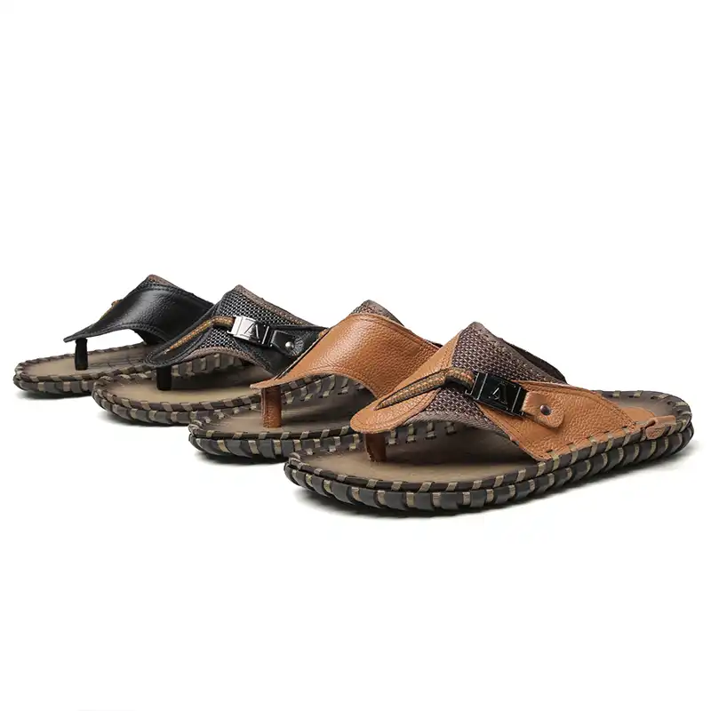 mens leather flip flop slippers