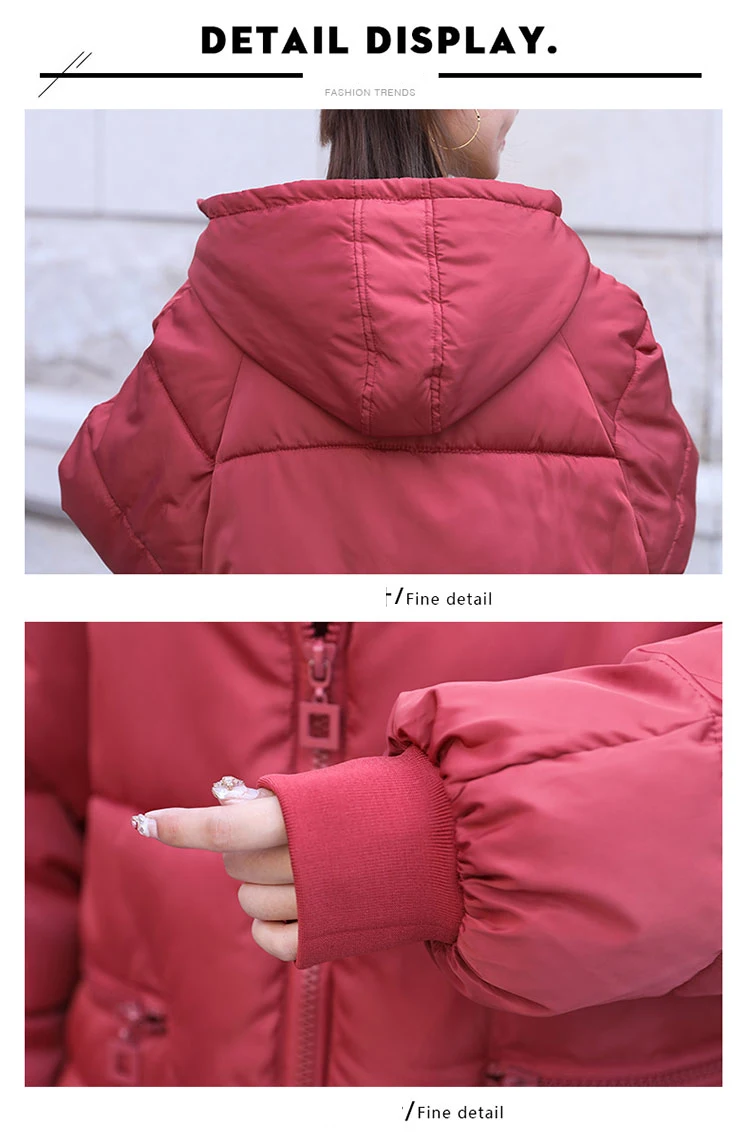 Однотонные плотные теплые короткие пуховые пальто с капюшоном для женщин, корейский стиль, на молнии, с карманами, тонкие пальто, женские модные куртки, Новинка
