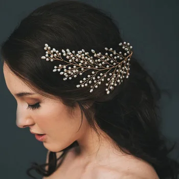 

2020 new Women Hair Combs Headdress Prom Bridal Wedding Hair Accessories Gold Leaves Hair Jewelry Pearl Hair Pins