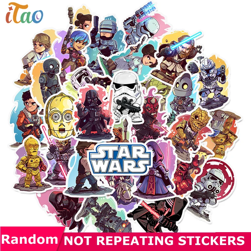 

10/20/30/40/50pcs Cartoon Star Wars Sticker Waterproof PVC Skateboard Snowboard Guitar Car Motorcycle Laptop Kids Toys Stickers