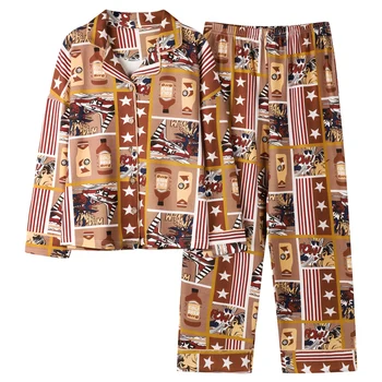 

Round Neck Women's Pajamas Sets Cartoon Printed Pyjamas Simple Sweet Cute Nightwear Loungewear Pijamas Autumn Spring Nighty