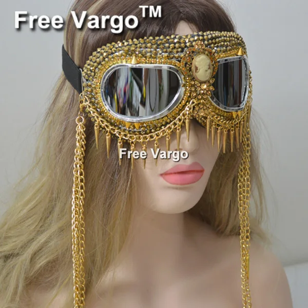 Голографические Стразы Rave Streampunk Burning Man Goggle цепь Спайк костюм кибер готические очки для сцены Dj EDM одежда для женщин - Цвет: Style 2