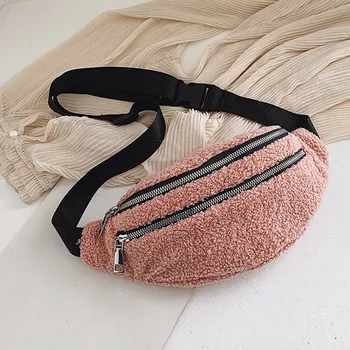 

Plush Solid Color Outdoor Travel Zipper Messenger Bag Leisure Simple and Stylish Chest Bag Waist Phone Bag сумка поясная 2020