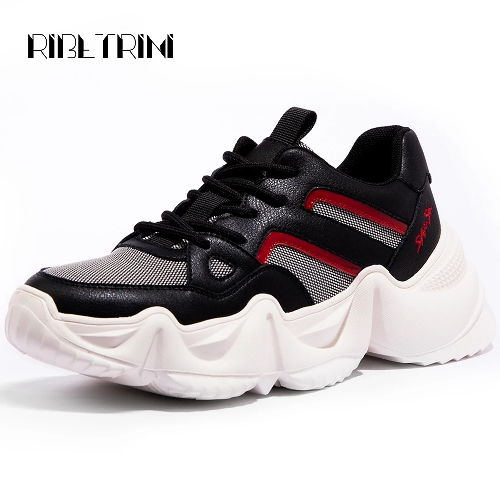 

RIBETRINI 2019 Women Sneakers Fashion Comfortable Thick Platform Lace Up Spring Autumn Dad Shoes Woman Casual Dress Sneakers