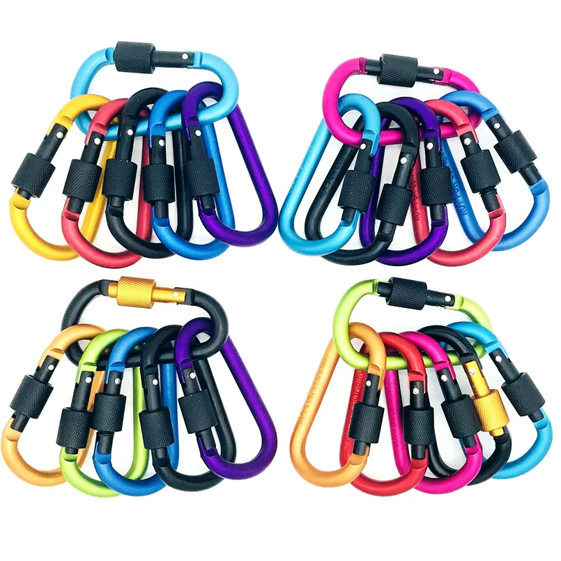 

10 Color 8*80mm D type hook Carabiner Aluminum spring hook with nut Backpack key hook Hiking Camp Outdoor Climbing Equipment
