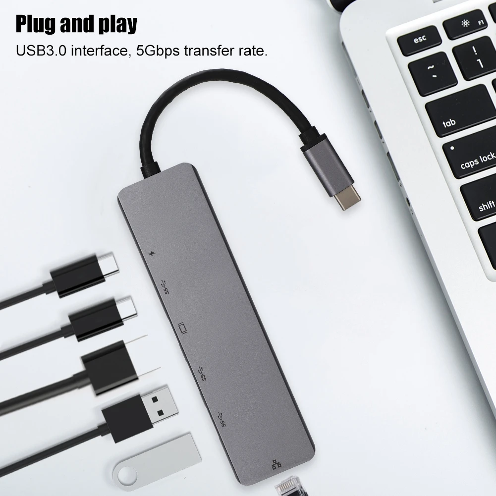 6 в 1 type-C USB3.0 концентратор PD Быстрая зарядка RJ45 многопортовый адаптер считыватель данных 4K HDMI Plug And Play для Chromebook ноутбука
