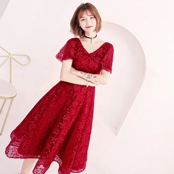 

Women's evening dress off shoulder lace short prom dress solid color red white green sleeveless formal dress ceremony dress