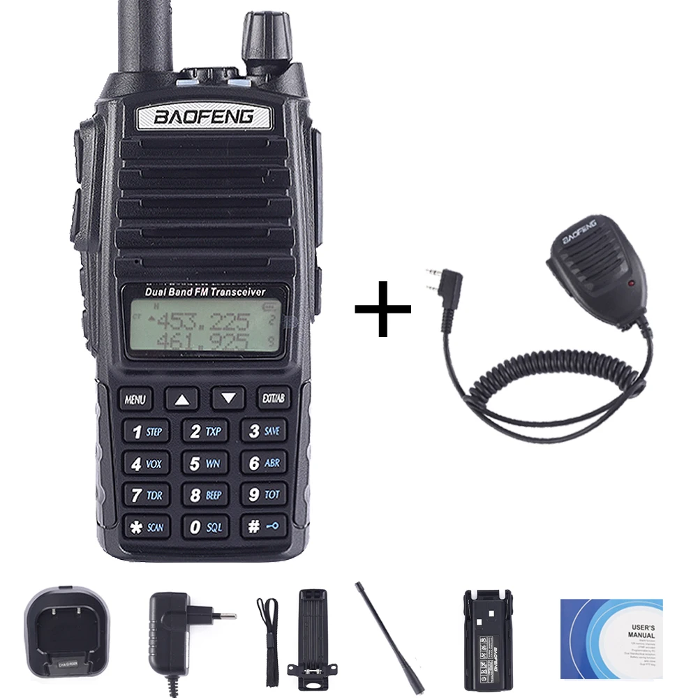 BaoFeng UV-82 рация Двухдиапазонная 136-174/400-520 МГц FM Ham двухстороннее радио УКВ УВЧ, охотничий трансивер, рация UV82 - Цвет: UV82-Mic
