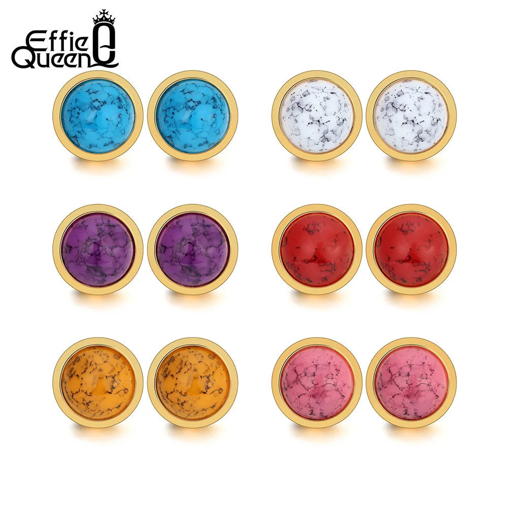 

Effie Queen Women Earrings Multi Color Natural Stones Stud Earrings Stainless Steel Gold-color Jewelry Gift DGTE129