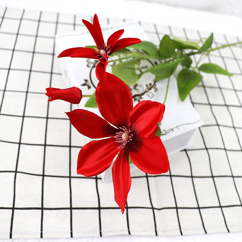 Details about   3 Head Clematis Artificial Silk flower Orchid Home Room Decoration Flowers 
