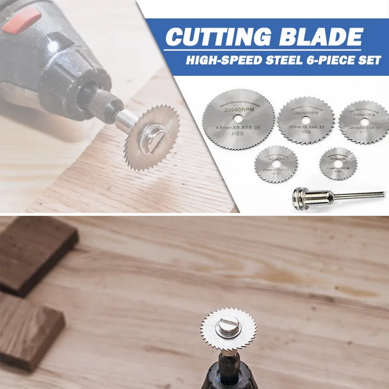 

^7pcs HSS Circular Saw Blade Tool For Metal Cutter Power Tool Set Wood Cutting Discs Drill Mandrel Cutoff^