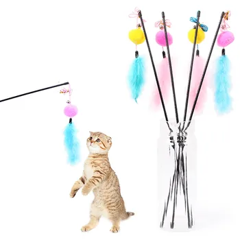 

2019 New Style Cat Toys Metal Wire Spring Feather Color Cat Toy With Bell Pet toy Sucker Rods Stick Pet Interactive Toys#30G