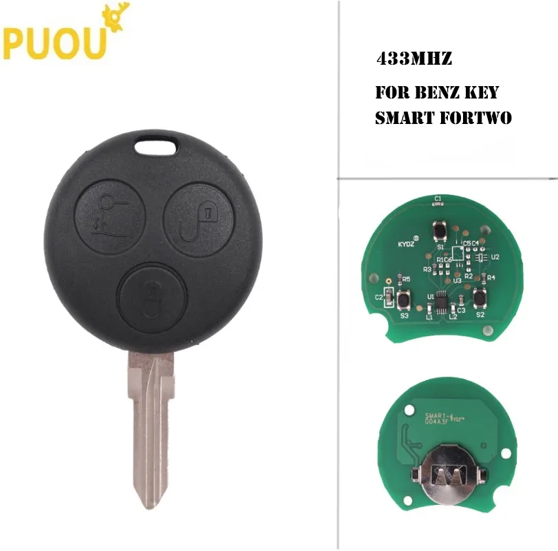 

3 Button 315Mhz ID46 PCF7941 Transponder Chip Remote Control Key for Mercedes Benz Smart Fortwo MB Smart 451 KR55WK45144