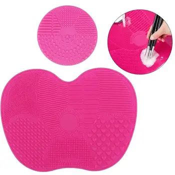 

2pcs Silicone Makeup Brush Cleaner Pad Multifunctional Practical Non-Toxic Odorless Round Mini Mats and Apple Shaped Large Mats