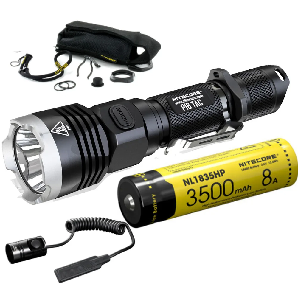 NITECORE P16Tac Tactical Flashlight CREE XM-L2(U3 max 1000 lumen beam distance 300 meter outdoor search torch with RSW1 - Испускаемый цвет: P16TAC NL1835HP RSW1