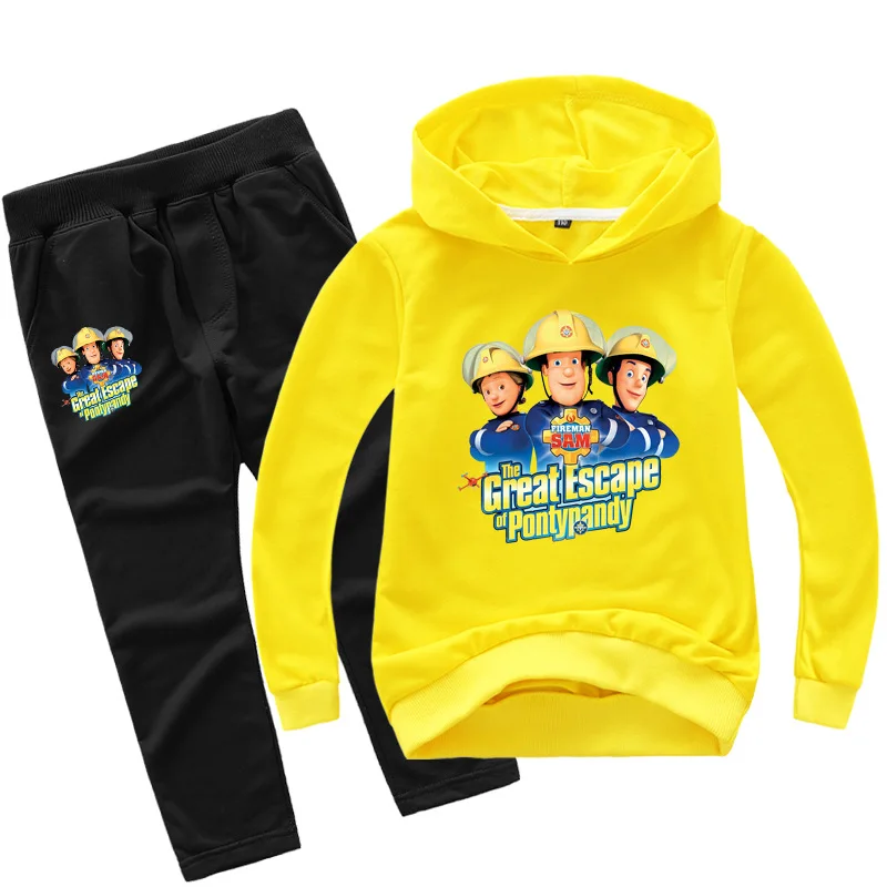 Fireman Sam Cartoon Hoodies for Kids Boy Sweatshirt Sets Girls Winter Clothing Children Casual Tracksuit Hooded With Pants baby suit set Clothing Sets