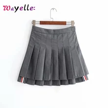 Плиссированная мини-юбка в японском стиле, Однотонная юбка с высокой талией, милые женские плиссированные юбки на молнии сбоку, модные короткие юбки Kawaii