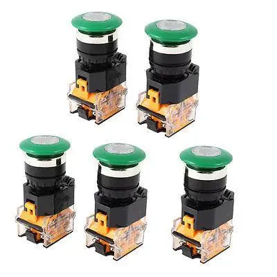 

AC 660V 10A DPST Green Mushroom Cap 4 Screw Terminal Emergency Stop Switch 5Pcs