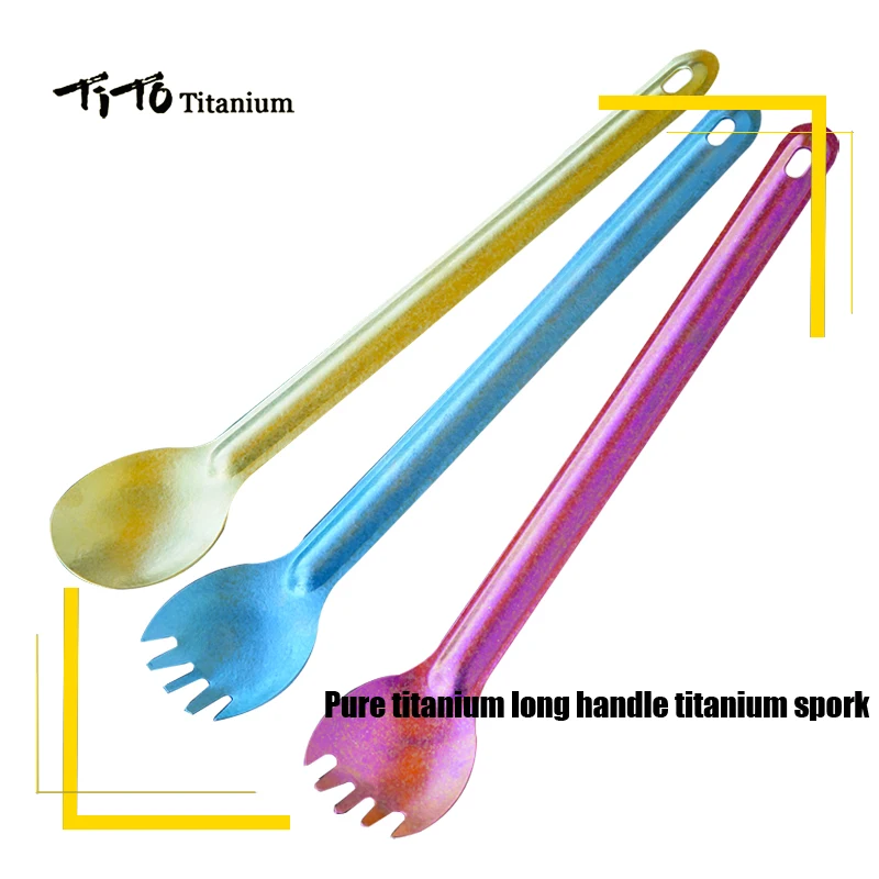 

TiTo Titanium Spork Longhandle Outdoor travel spoon fork Portabale Flatware Camping fork spoon sports Backpacking titanium spoon