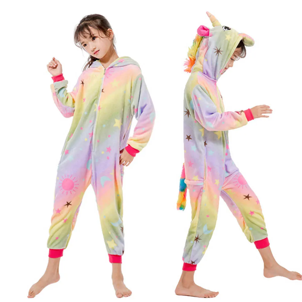 Пижама с изображением единорога; детская одежда для сна для мальчиков и девочек; детские комбинезоны с изображением животных; новая зимняя фланелевая теплая Домашняя одежда; От 4 до 12 лет - Цвет: LA35