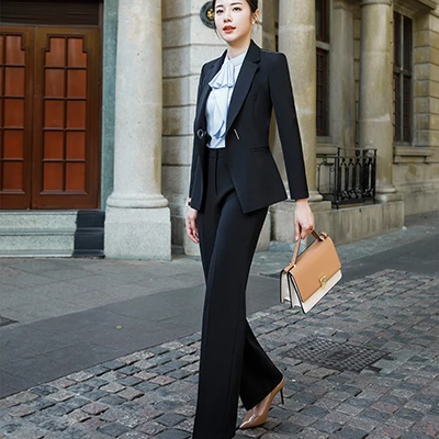 Black Pant Suit Новинка, комплект из двух предметов, женский брючный костюм, размер S-4XL, белый пиджак, блейзер с брюками, офисная одежда для леди, рабочая одежда, костюмы размера плюс - Цвет: Black Pant Suit