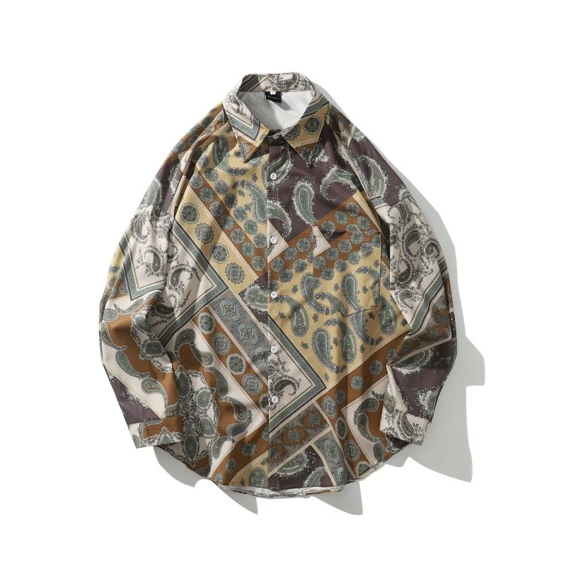 

Мужская пляжная гавайская рубашка в стиле Харадзюку с цветочным принтом, мужские топы, однобортная Повседневная цветная модная Праздничная рубашка с длинными рукавами