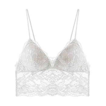 

French Lace Longline Bralette Top White Underwear Sexy Bras For Women Push Up Wireless Thin Padded Soft Comfort Ladies Brassiere