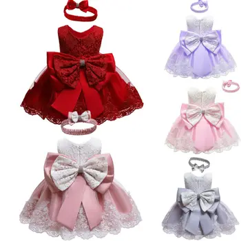 

Pudcoco New Baby Fashion Kids Baby Bow Girls Party Lace Dress Wedding Bridesmaid Dresses Princess 0-24M