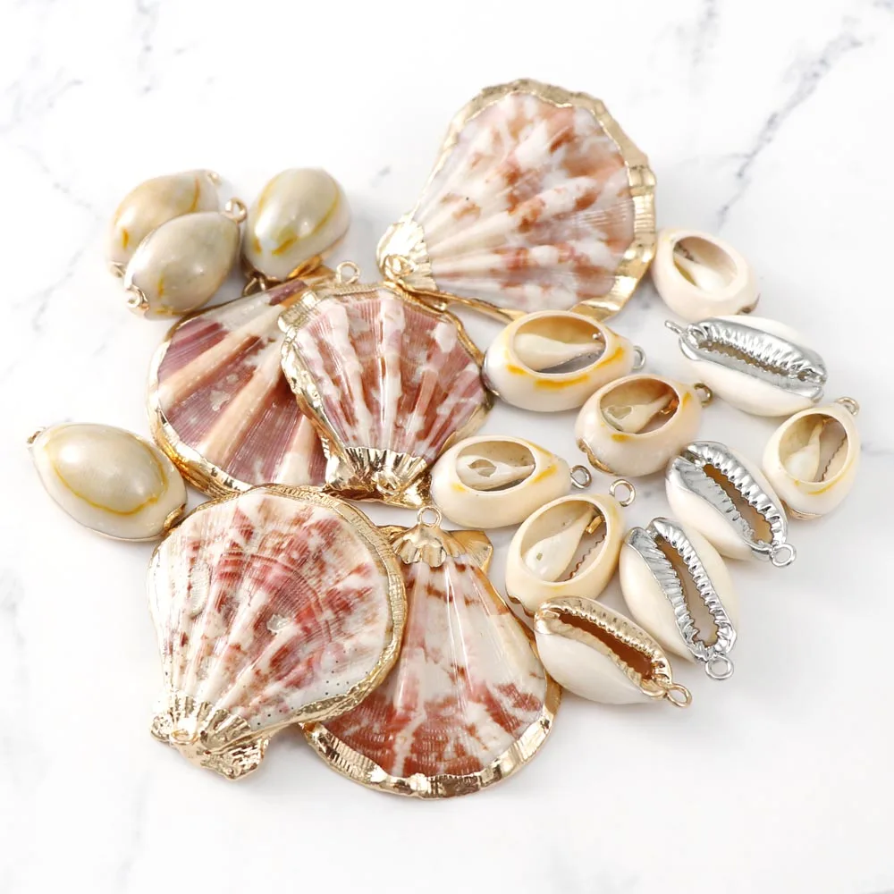 5Pcs/set Natural Seashell Metal Crafts Ornaments For Pendant Shells Necklace Pendant Making Alloy Beads DIY Jewelry Accessory for natural shell ornaments