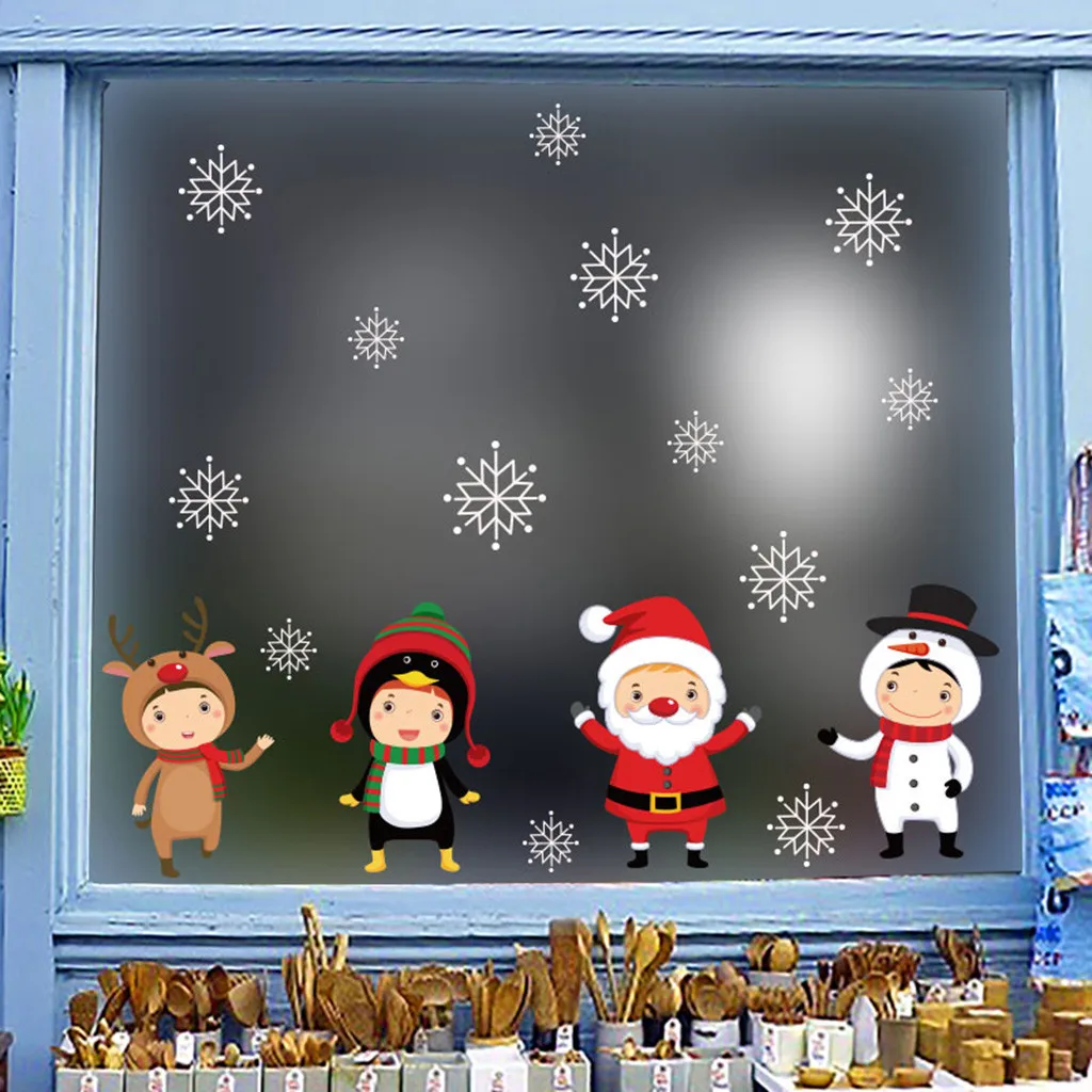 Christmas Cute Snowman Restaurant Mall Decoration Snow Glass Window Wall Window Stickers Home DIY Decal Snowflake Xmas Art Decor