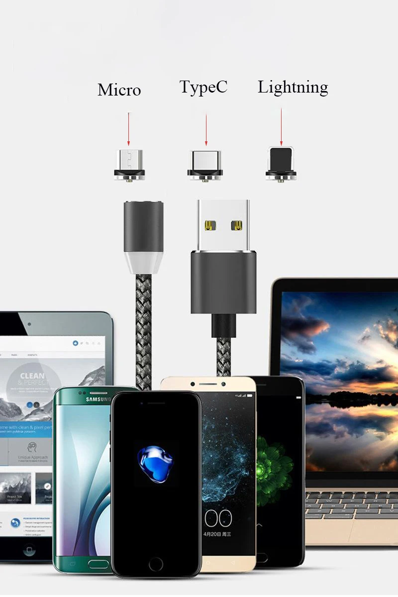 Магнитный Micro USB кабель для iPhone, samsung, Xiao, быстрая зарядка, кабель для передачи данных, магнитный usb type C, Lightning, для мобильного телефона