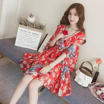 

Chiffon Dress Large GIRL'S Loose-Fit Slimming Floral-Print Beach Skirt UT253Women dress vestidos de verano summer dress