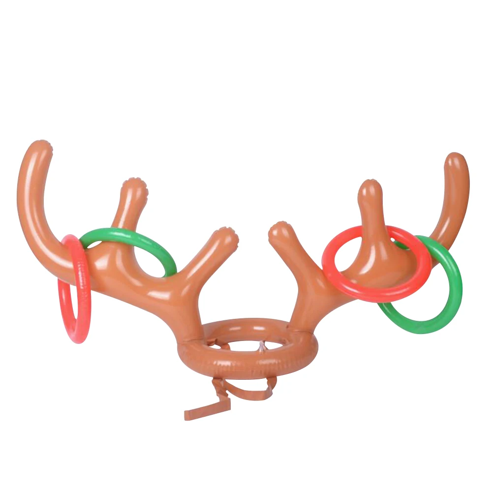 Santa Funny Reindeer Antler Christmas Toy Inflatable Reindeer Christmas Hat Antler Ring Toss Holiday Party Game Toys Xmas 3