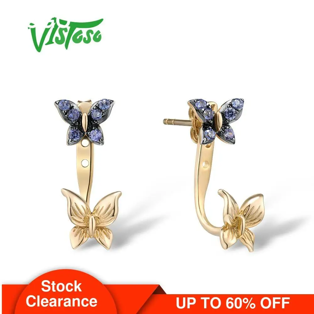 Женские серьги-гвоздики с сапфирами VISTOSO элегантные ювелирные украшения из