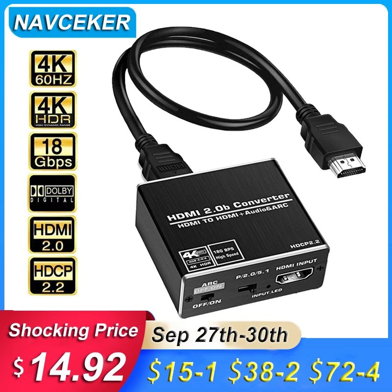 2022 Navceker 4K 120Hz Hdmi 2.0 Estrattore Audio Arc Hdmi Estrattore Audio Splitter Hdmi A Estrattore Audio Toslink Ottico Spdif