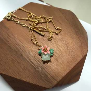 

small enamel glaze 20 spring summer new taste summer Mimosa peach blossom clavicle short necklace