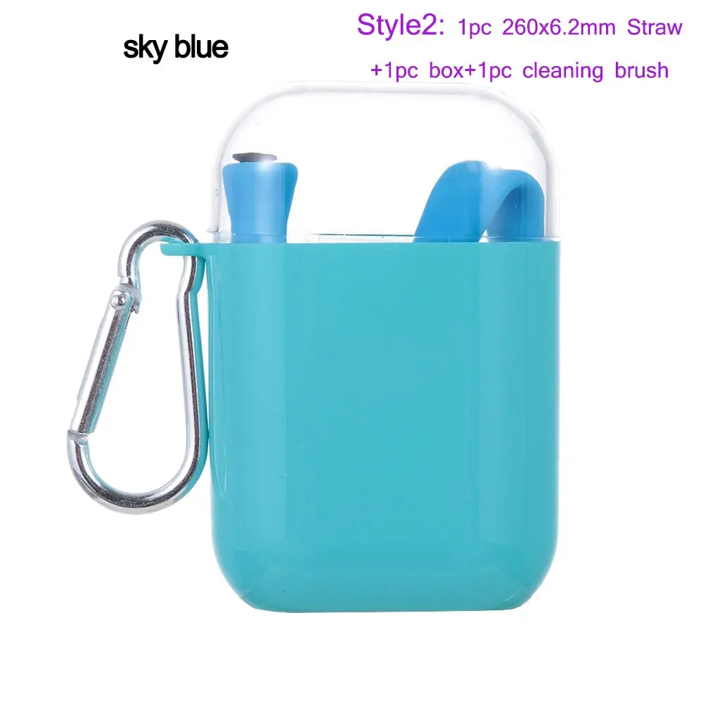 Style2 sky blue 3 шт./компл. Складная Силиконовая трубочка многоразовая гнущаяся соломинка для напитков с футляром для переноски и щетка для чистки путешествий домашние Вечерние - Color: Style2 sky blue