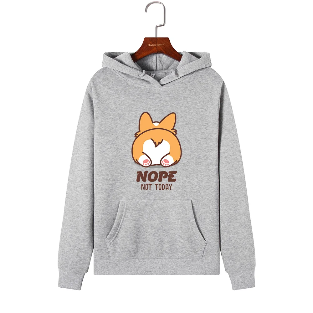 

Women Hoodies Sweatshirts Hooded Sweatshirt Cute Animal Corgi Not Today Letter Print Autumn Winter Pullover Female Hoodie Tops