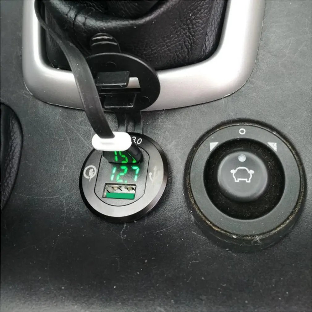 9 в 12 18 Вт автомобиля зарядное устройство зарядки разъем QC3.0 с usb-портом, светодиодная вольт дисплей для телефона планшеты NavigatorBlack в виде ракушки Синий Лампа