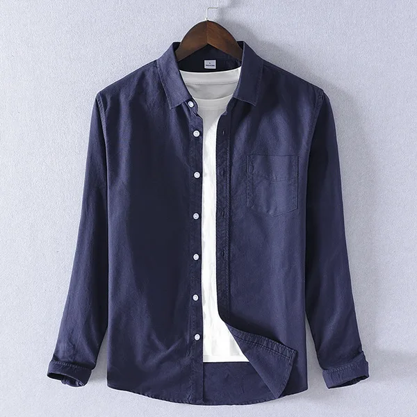 dark blue Хлопковая оксфордская итальянская брендовая мужская рубашка, весенние модные рубашки для мужчин, однотонная Повседневная рубашка, мужские удобные рубашки, Мужская сорочка - Цвет: dark blue