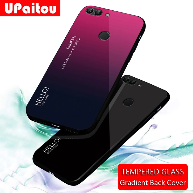 UPaitou чехол из закаленного стекла для huawei Y9 Y7 Y6 Y5 Prime, мягкий ТПУ чехол с градиентным стеклом